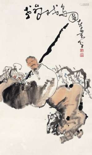 李孝萱（b.1959） 老翁戏鸟图 立轴 设色纸本