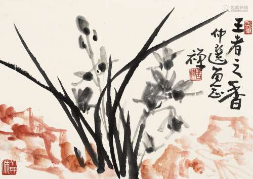 李苦禅（1899～1983） 王者之香 设色纸本 卡纸