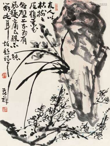 李苦禅（1899～1983） 三友图 立轴 设色纸本