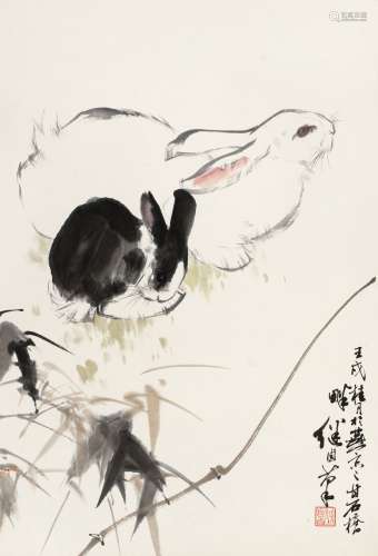 刘继卣（1918～1983） 1982年作 双兔 镜心 设色纸本