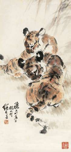 刘继卣（1918～1983） 双虎 立轴 设色纸本