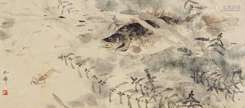 胡也佛（1908～1980） 鱼虾图 镜心 设色纸本
