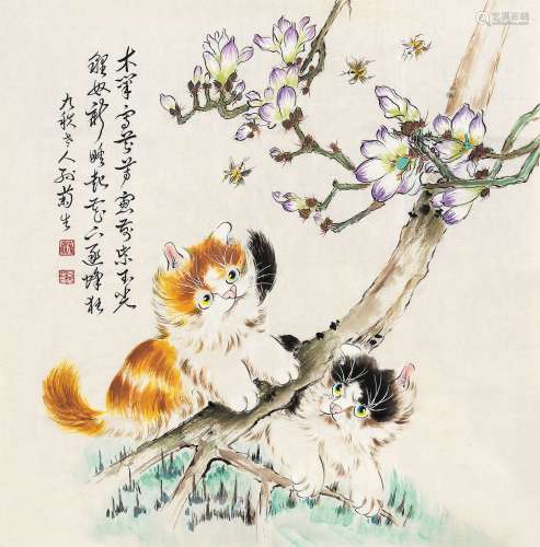 孙菊生（b.1913） 双猫 镜心 设色纸本