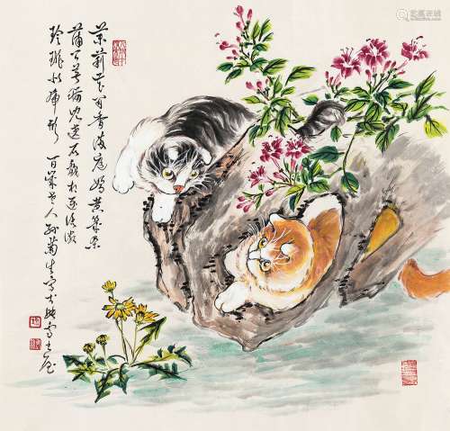 孙菊生（b.1913） 双猫 镜心 设色纸本