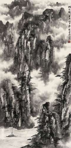 郭传璋（1912～1990） 1980年作 烟江图 立轴 水墨纸本