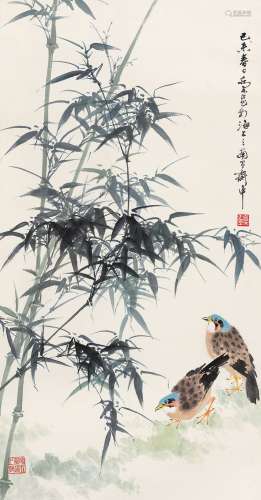 乔木（1920～2002） 1979年作 翠竹双鸟 立轴 设色纸本