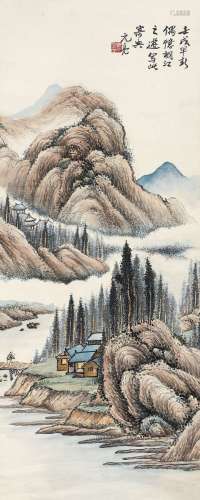 周元亮（1904～1995） 1982年作 相江之景 立轴 设色纸本