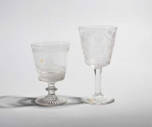 Two glass commemorative rummers 19th century, one engraved with the Regalia of Scotland beneath a