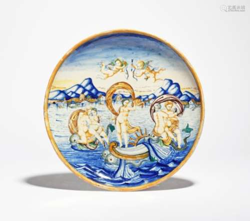 An Italian maiolica istoriato charger 19th century, painted in the Urbino manner with Venus standing