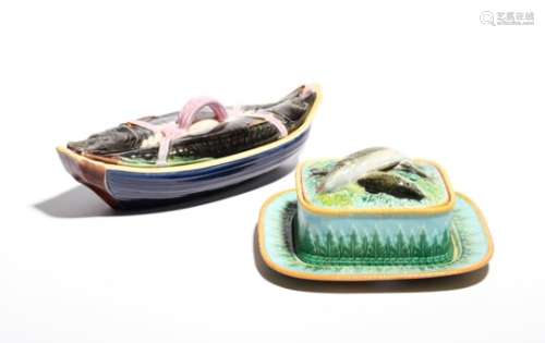A George Jones Majolica sardine dish with cover and stand 2nd half 19th century, the rectangular