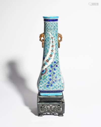 A Samson pottery Iznik-style vase late 19th century, the tall slender form painted with patterned