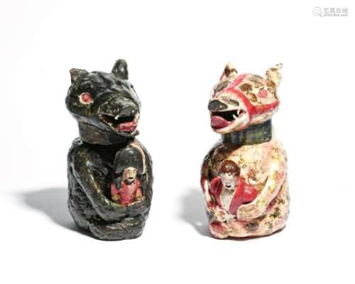 A rare pair of Napoleonic Bear jugs and covers c.1815-20, probably Scottish, one modelled as a