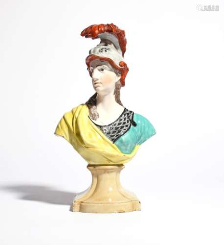 A Staffordshire bust of Minerva c.1800-10, probably Ralph Wood, her head turned slightly to the