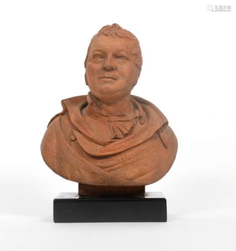 A rare terracotta bust by William John Coffee dated 1814, of a gentleman wearing 18th century dress,