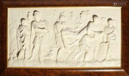 A large limited edition Wedgwood Queen's Ware plaque modern, moulded in high relief with the Death