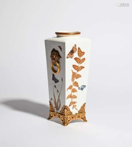 A Royal Worcester Aesthetic Movement vase late 19th century, the square form finely painted with