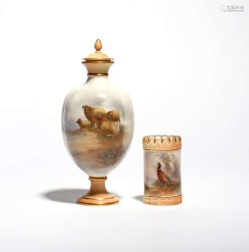A Grainger's Worcester vase and cover late 19th/early 20th century, painted by John Stinton with
