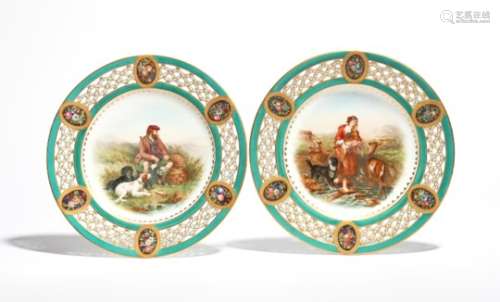 A pair of Minton cabinet plates date codes for 1876, the wells painted outside the factory by