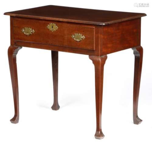A George II red walnut lowboy, the rectangular top with a full caddy moulded edge, above a frieze