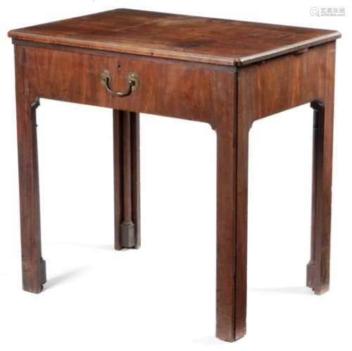 A George II mahogany architect's table, the hinged top on a ratchet, with a caddy moulded edge and
