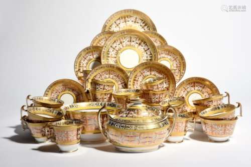 A Spode part tea service c.1815-25, brightly decorated in pattern 1930 with a dense formal foliate
