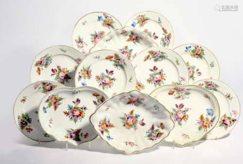 A Derby part dessert service c.1815-20, brightly painted with flower arrangements and single