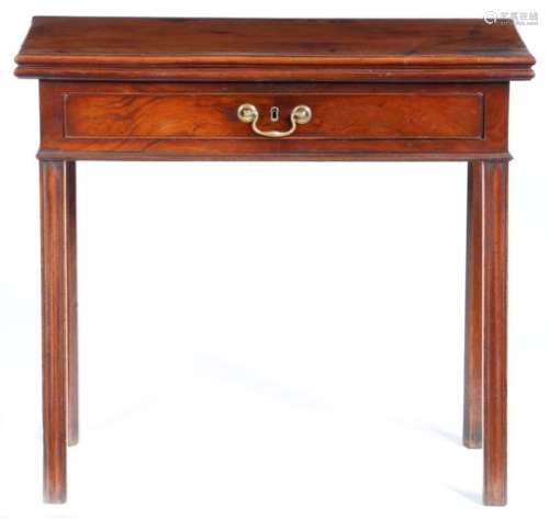 A George III mahogany tea table, fitted with a frieze drawer, on moulded and chamfered legs, 75.