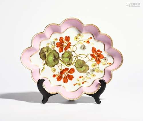 A Derby botanical dessert dish c.1795, of scalloped quatrefoil form, painted by William 'Quaker'