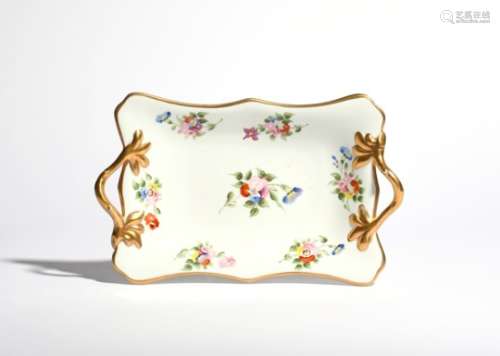 A Swansea two-handled dessert dish c.185-18, the rectangular form painted with sprays of flowers