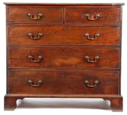 A George III mahogany chest, the moulded edge top above two short and three long graduated