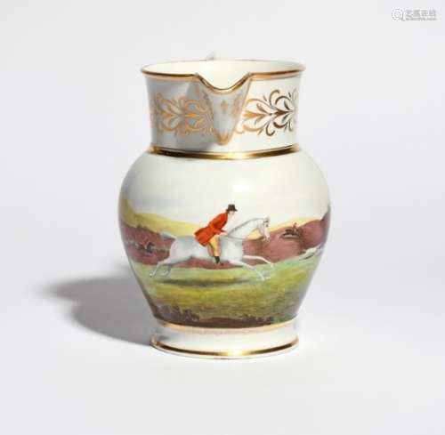 A Grainger & Co Worcester hunting jug c.1820-30, painted with a scene of red-coated hunters on