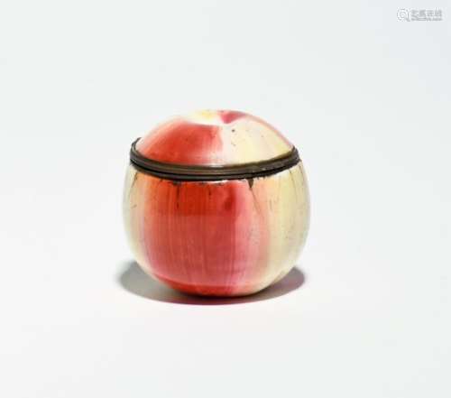 A South Staffordshire enamel bonbonnière c.1770, modelled as an apple with russet and cream