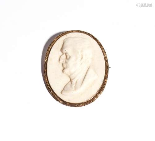 A Kerr & Co Worcester Parian brooch c.1852, moulded with a profile portrait of the Duke of