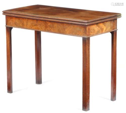 A George III mahogany concertina-action card table, the rectangular hinged top with a moulded