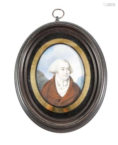 λ English School (late 18th century). An oval portrait miniature on ivory, of a gentleman wearing