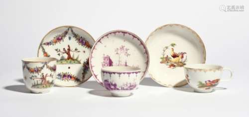 Three Continental porcelain cups and saucers late 18th century, a Nymphenburg coffee cup and