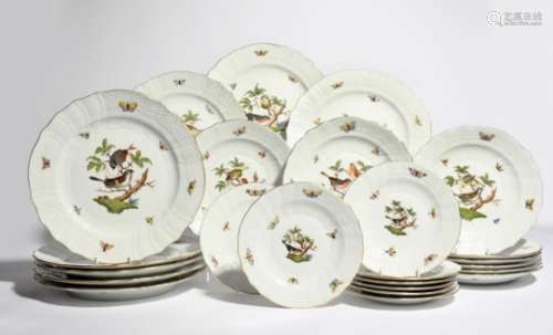 A part Herend dinner service 20th century, decorated in the Rothschild Birds pattern with Meissen-