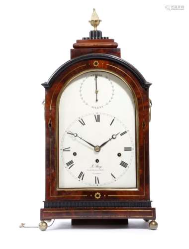 A Regency mahogany chiming bracket clock, the eight day brass three train movement with an anchor