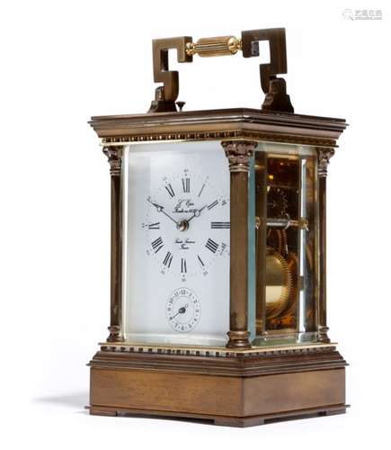 A modern French brass repeating carriage clock by L'Epée, with a platform lever escapement