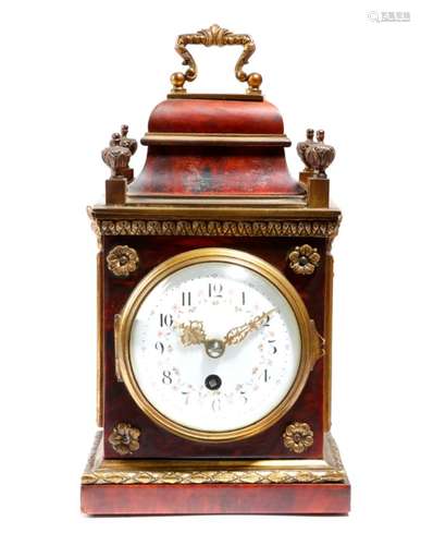 λ A late 19th century French tortoiseshell mantel clock, the eight day brass movement stamped 'A&N