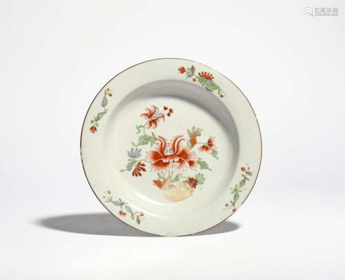 A Doccia soup plate c.1755, painted in polychrome enamels with the Tulipano pattern, the rim with