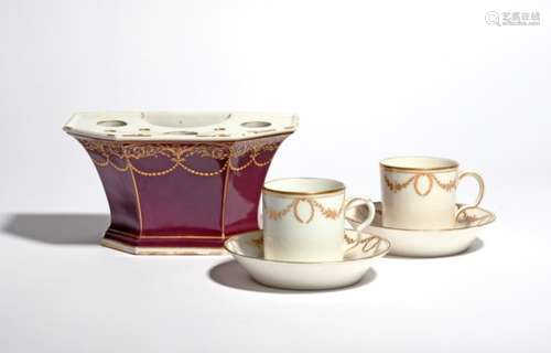 A Strasbourg porcelain bough pot and a pair of Niderviller coffee cans and saucers late 18th/early