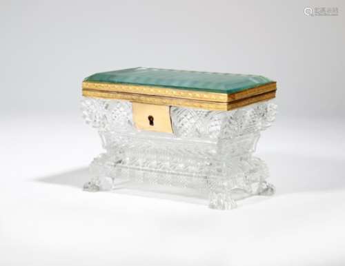 A 19th century French Palais-Royal cut-glass casket, of sarcophagus shape, with gilt brass mounts,