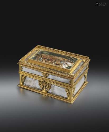 A French Restoration Palais-Royal ormolu and engraved mother of pearl nιcessaire, decorated with