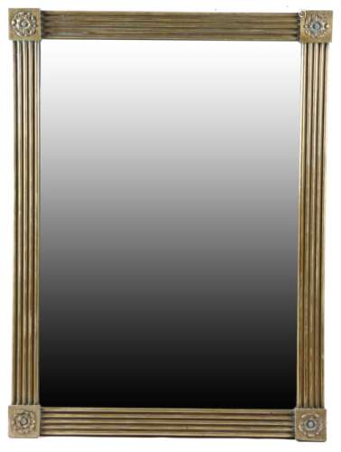 A 19th century French brass wall mirror, the later rectangular plate within a reeded frame and