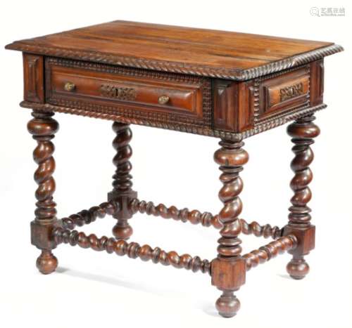 A 19th century Portuguese rosewood low table, with gadrooned and ripple mouldings, with a cushion