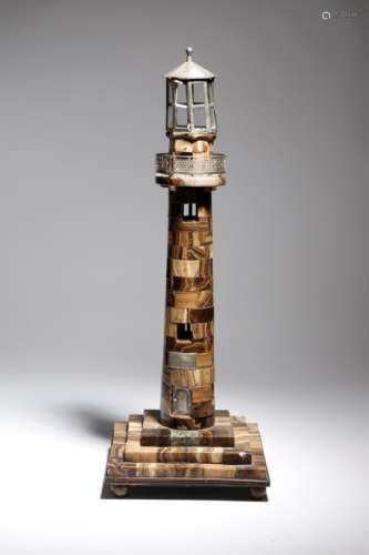 Gibraltar interest. An early Victorian onyx model of the Europa Lighthouse in Gibraltar, with an