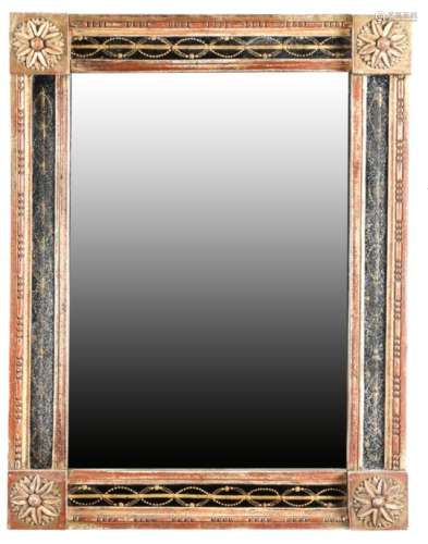 An Italian giltwood wall mirror, the rectangular plate within a moulded frame and verre ιglomisι