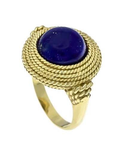 Lapislazuli-Ring GG 750/000 mit einem runden Lapislazuli-Cabochon 12 mm, RG 56, 11,1 g,