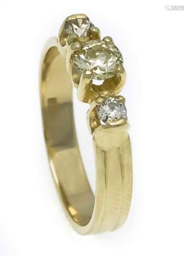 Brillant-Ring GG 585/000 mit einem Altschliff-Diamanten 0,40 ct getönt/SI und 2Brillanten, zus. 0,20